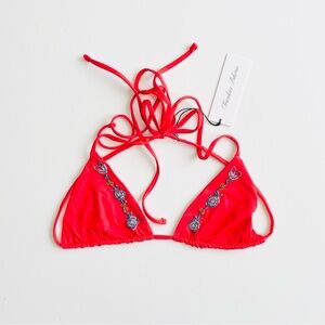 NWT Frankies Bikinis LARGE Nick Skimpy Triangle Bikini Top in beaded Market Rose